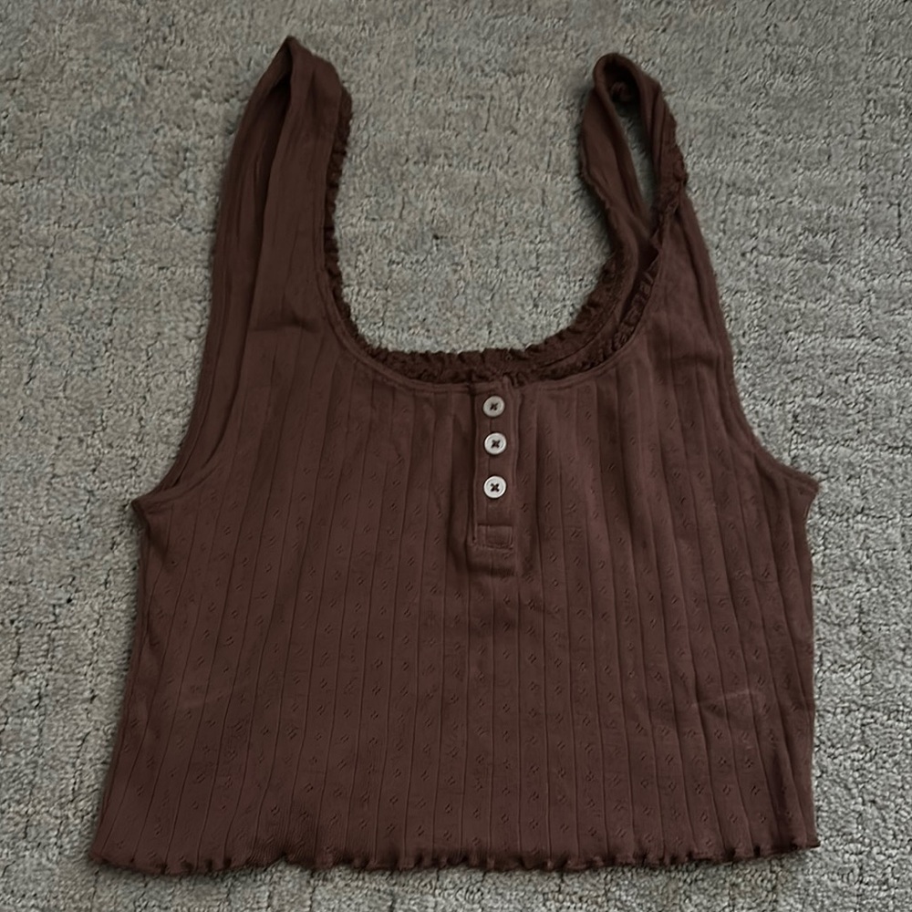 American Eagle Outfitters Brown Ribbed Crop Tank Top